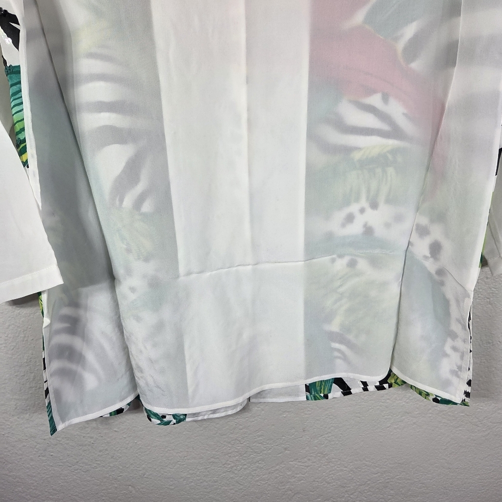 Diane Gilman Silk Beaded Vintage Size M ButtonUp Floral Tunic Blouse White Red - Picture 12 of 16